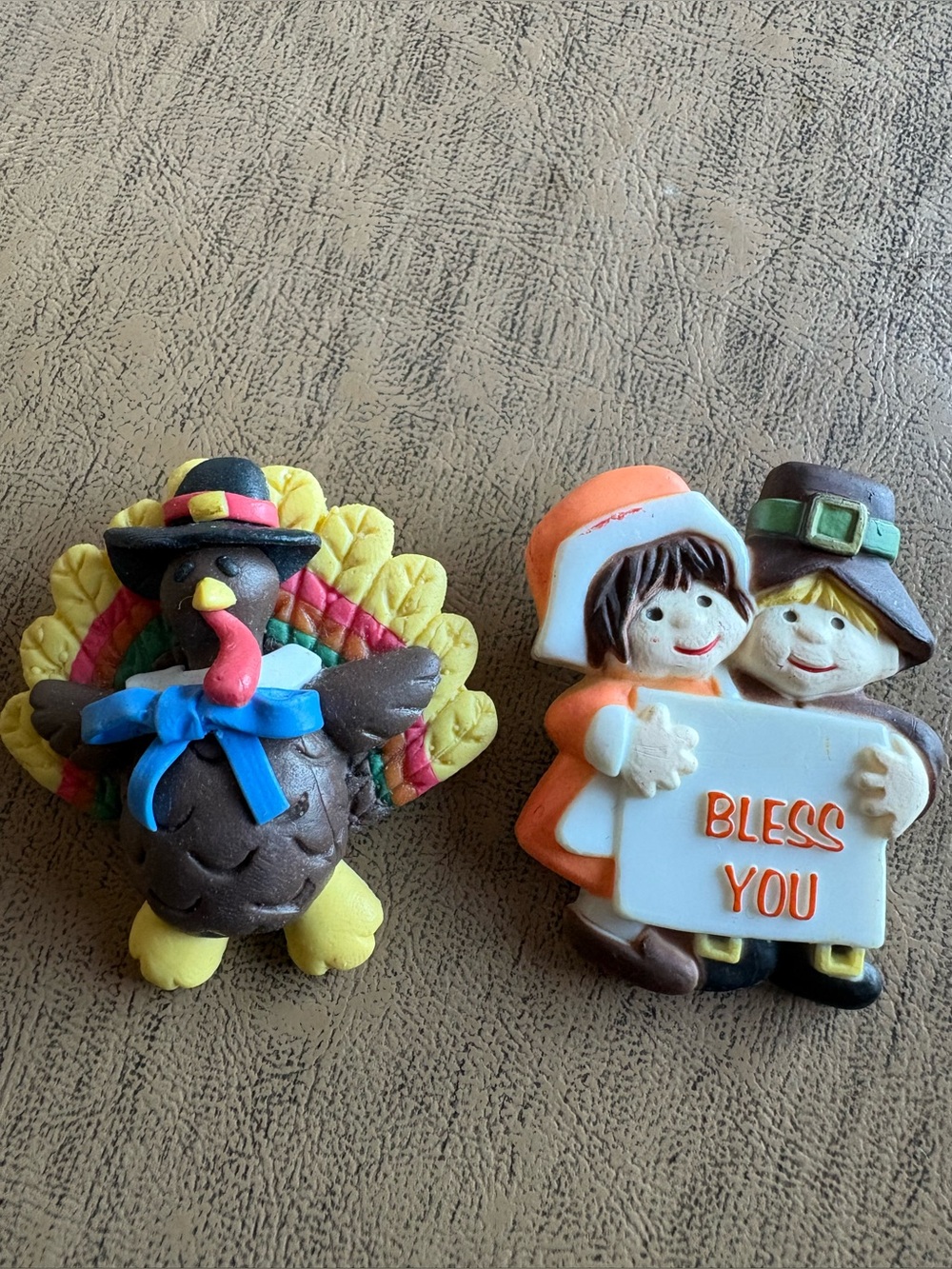 Hallmark Thanksgiving Brooches - Multicolor Turkey & Pilgrim Pair